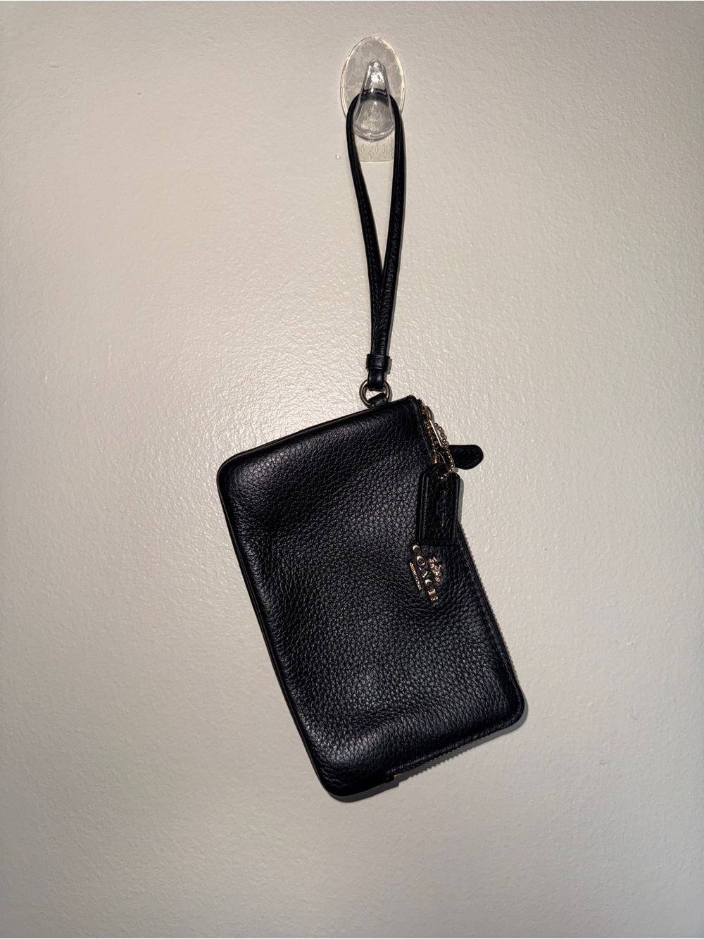 Coach Black Pebbled Leather Wristlet Clutch with Gold Hardware